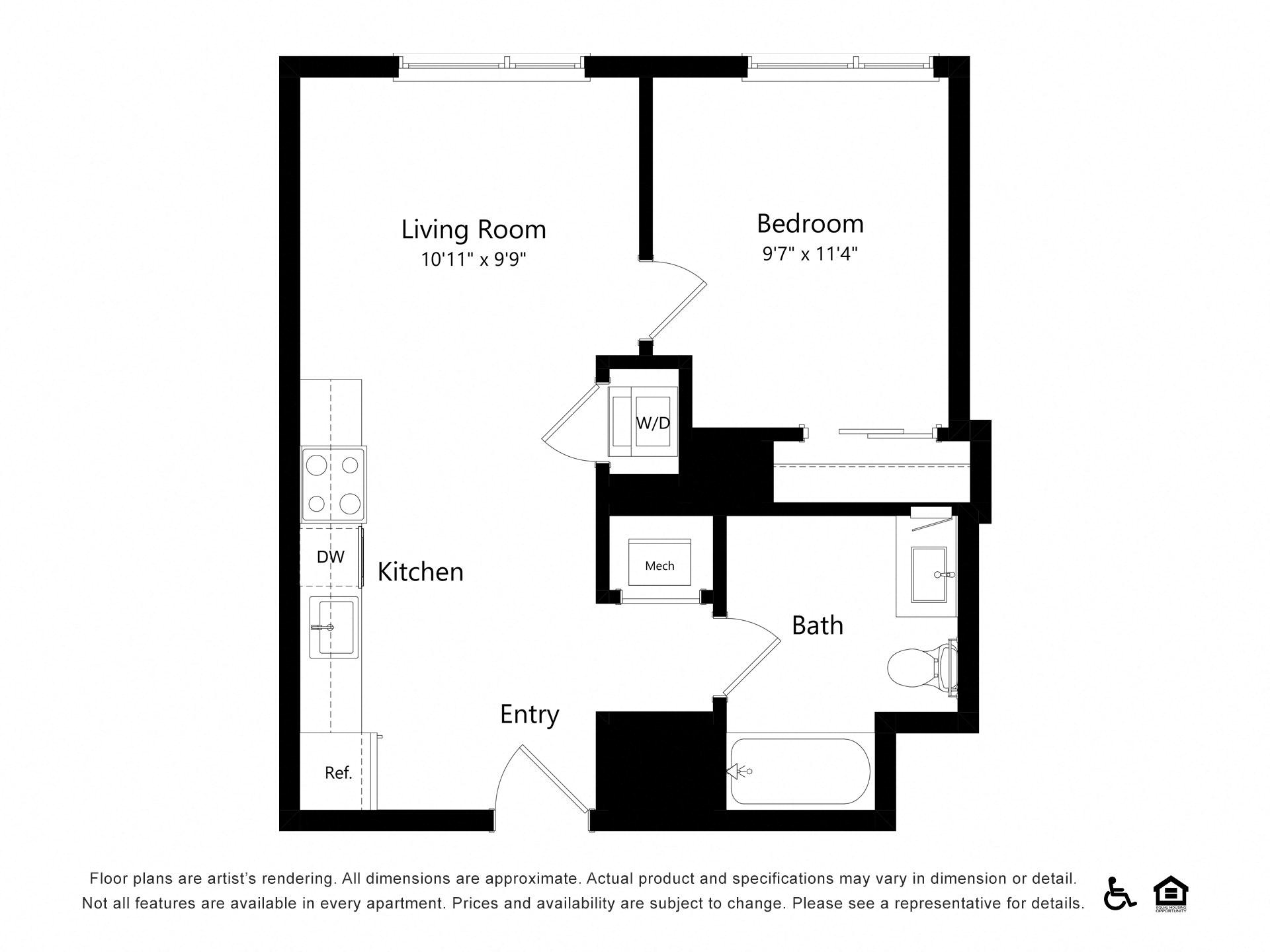 1 Bed |  1 Bath |  "apartment"